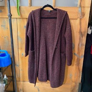 Uniqlo Large Maroon Wool Hooded Cardigan